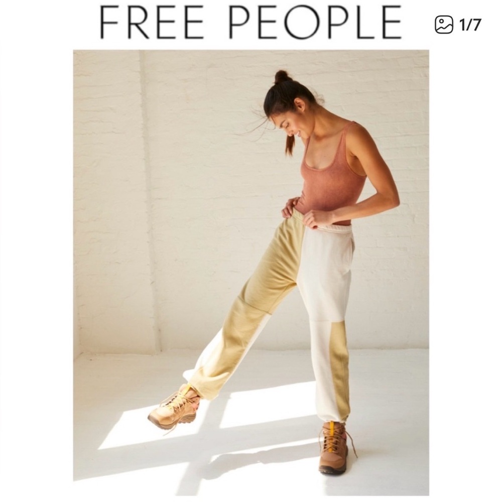 Free People Two-Tone Joggers in Tan and Cream
